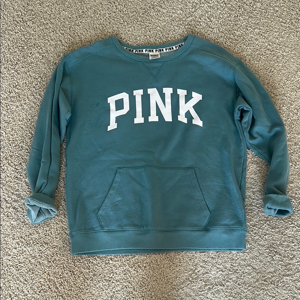 Victoria's Secret Teal Sweatshirt with White Accents